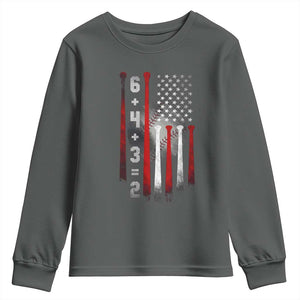 Double Play Youth Sweatshirt 6 4 3 2 Vintage Baseball Math Softball Player American Flag TS10 Dark Heather Print Your Wear