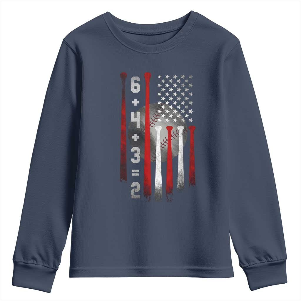 Double Play Youth Sweatshirt 6 4 3 2 Vintage Baseball Math Softball Player American Flag TS10 Navy Print Your Wear