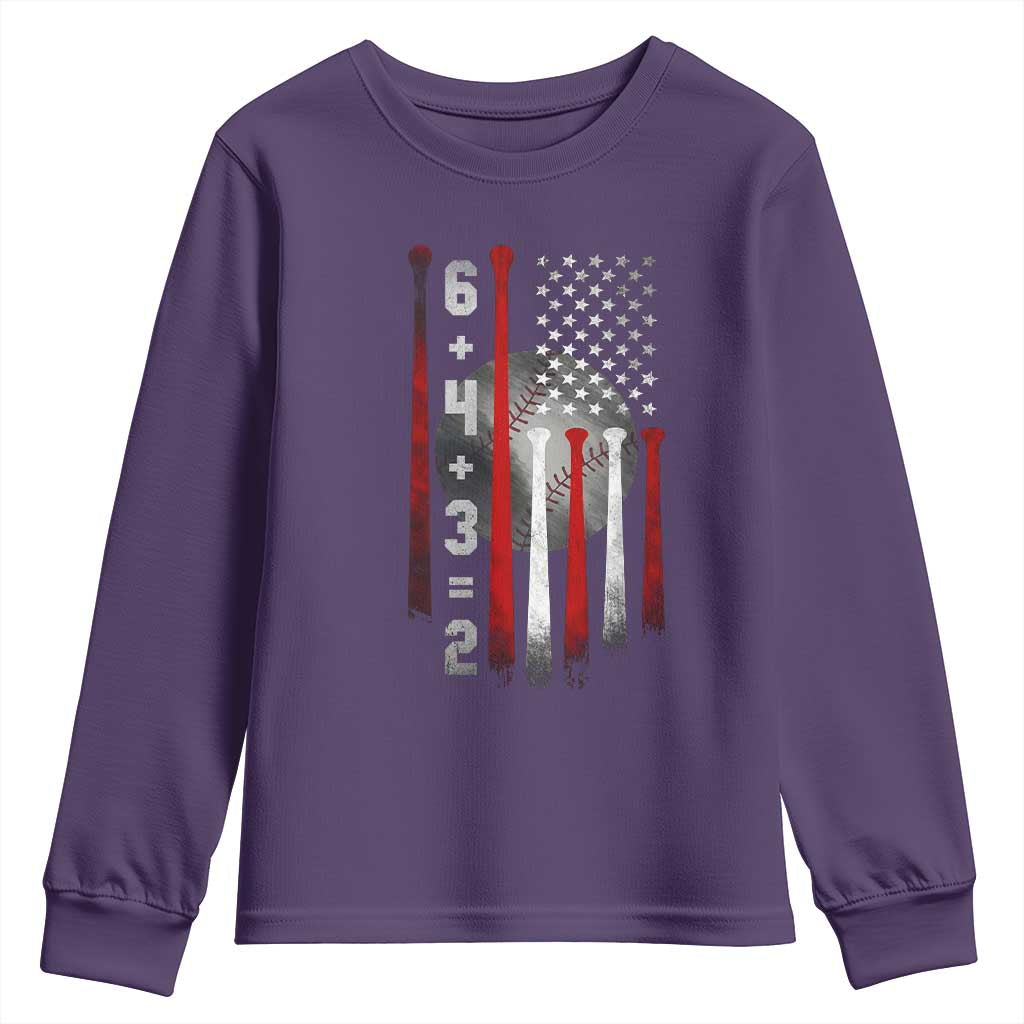 Double Play Youth Sweatshirt 6 4 3 2 Vintage Baseball Math Softball Player American Flag TS10 Purple Print Your Wear