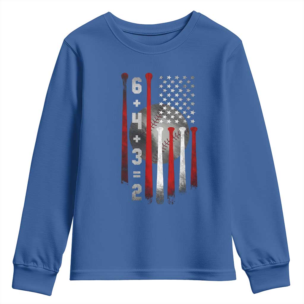 Double Play Youth Sweatshirt 6 4 3 2 Vintage Baseball Math Softball Player American Flag TS10 Royal Blue Print Your Wear