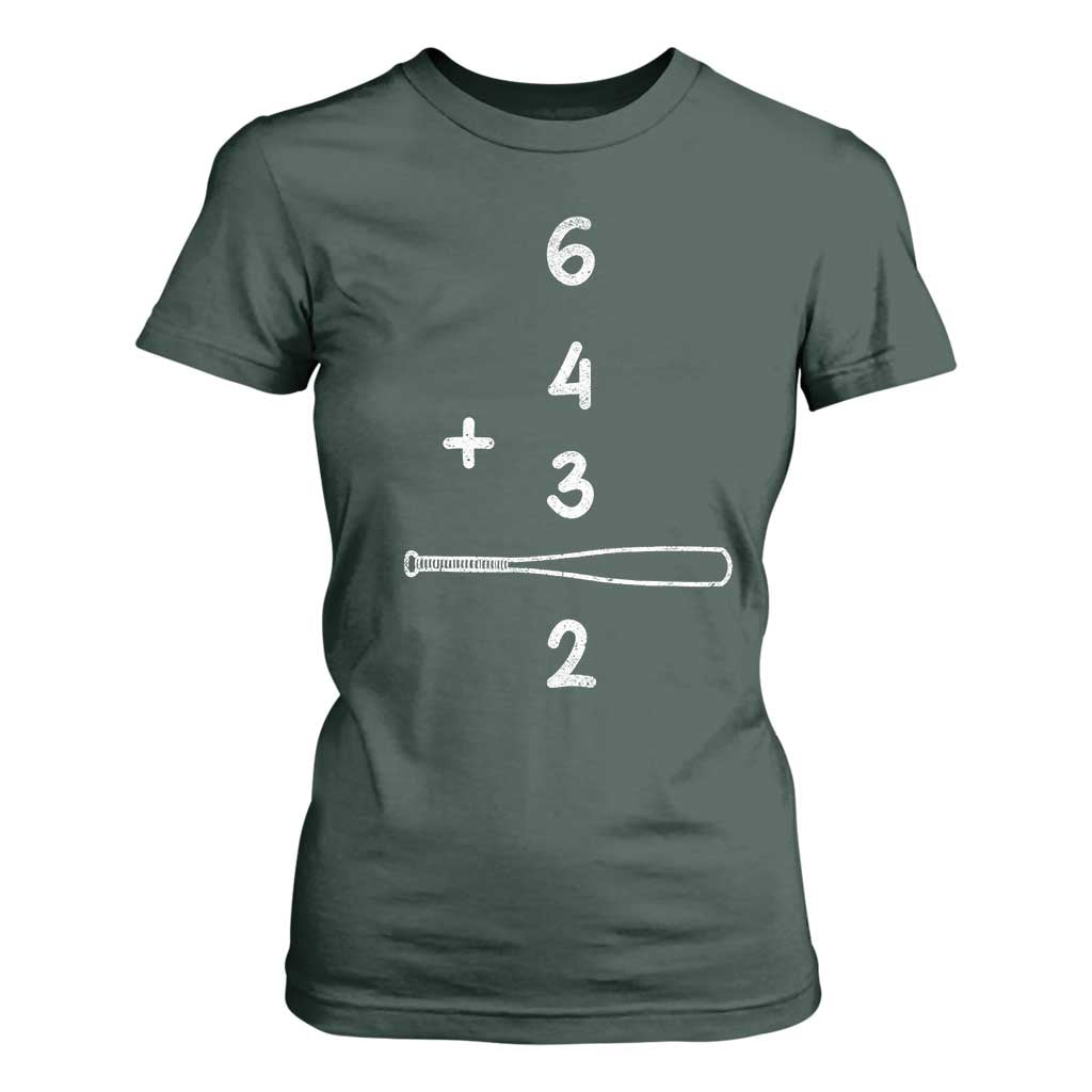 Double Play T Shirt For Women 6 4 3 2 Vintage Baseball Bat Softball Player TS10 Dark Forest Green Print Your Wear