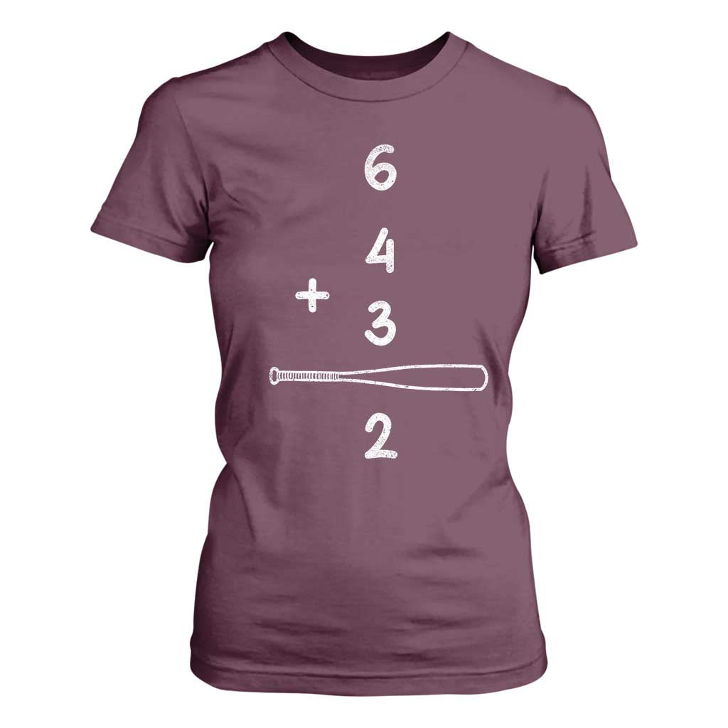 Double Play T Shirt For Women 6 4 3 2 Vintage Baseball Bat Softball Player TS10 Maroon Print Your Wear