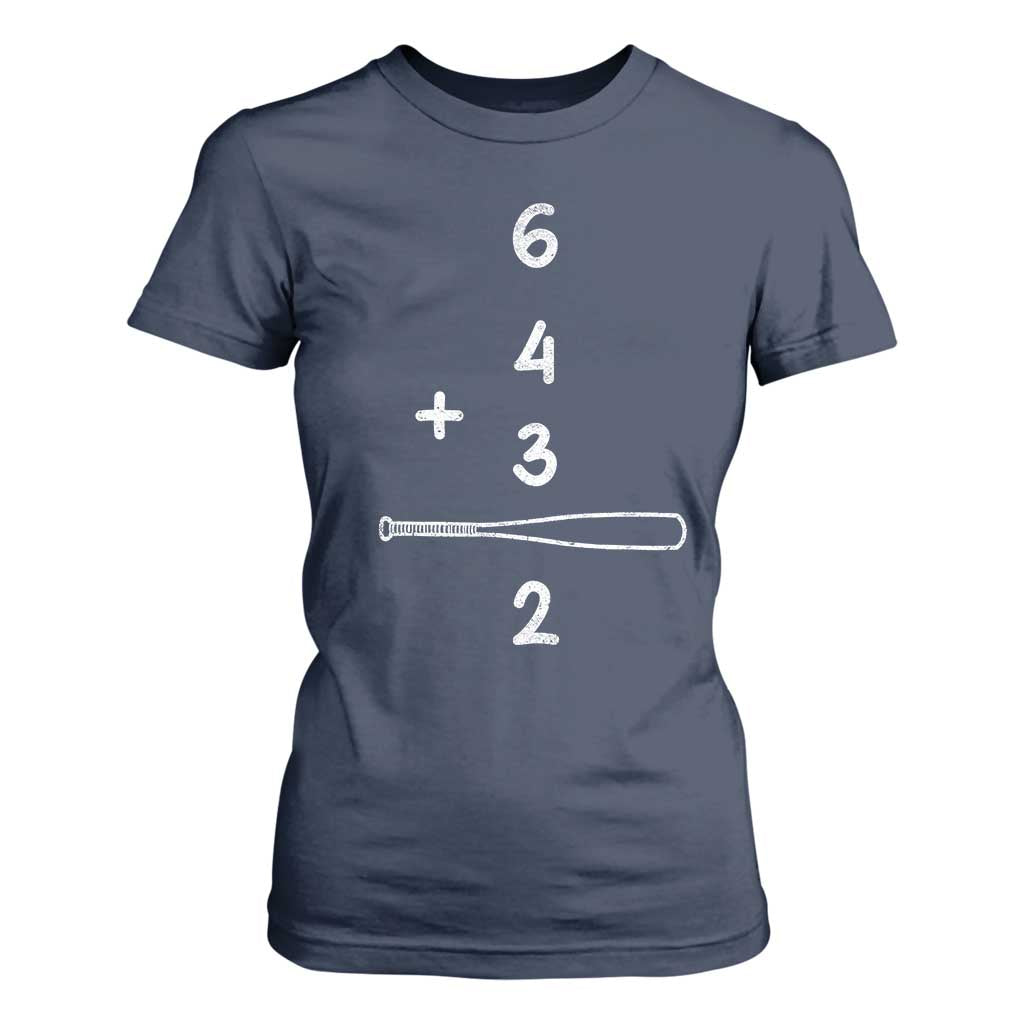 Double Play T Shirt For Women 6 4 3 2 Vintage Baseball Bat Softball Player TS10 Navy Print Your Wear