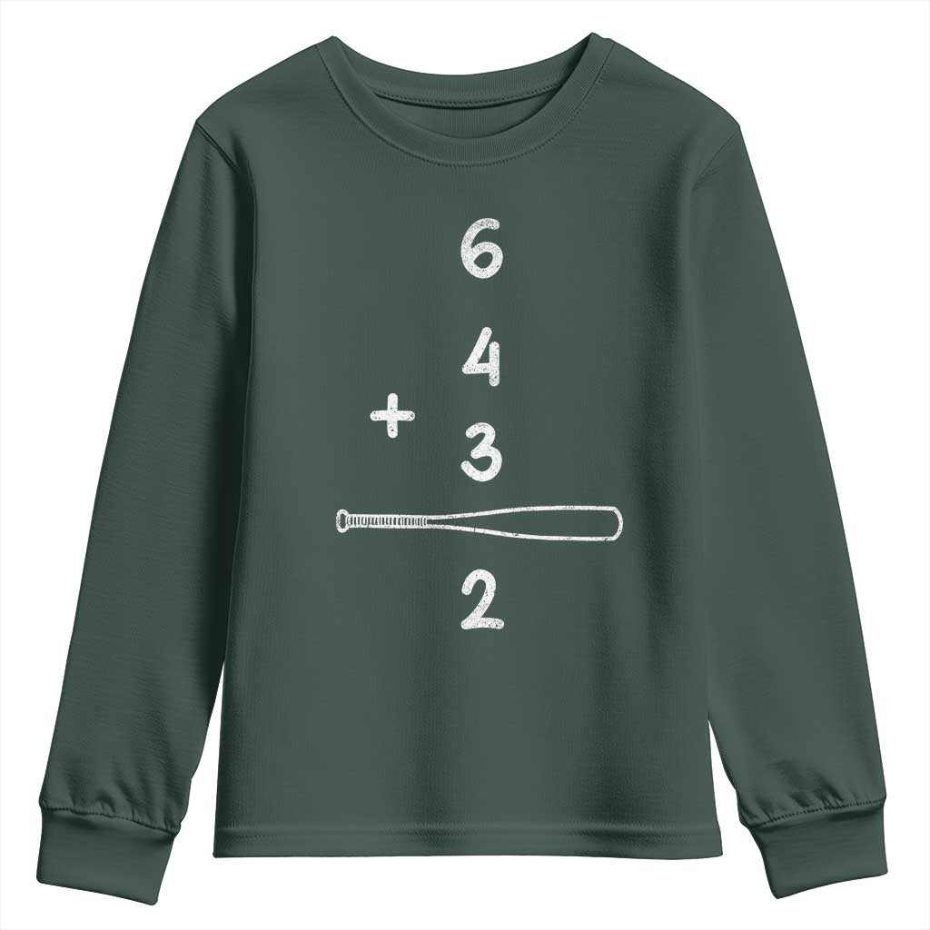 Double Play Youth Sweatshirt 6 4 3 2 Vintage Baseball Bat Softball Player TS10 Dark Forest Green Print Your Wear