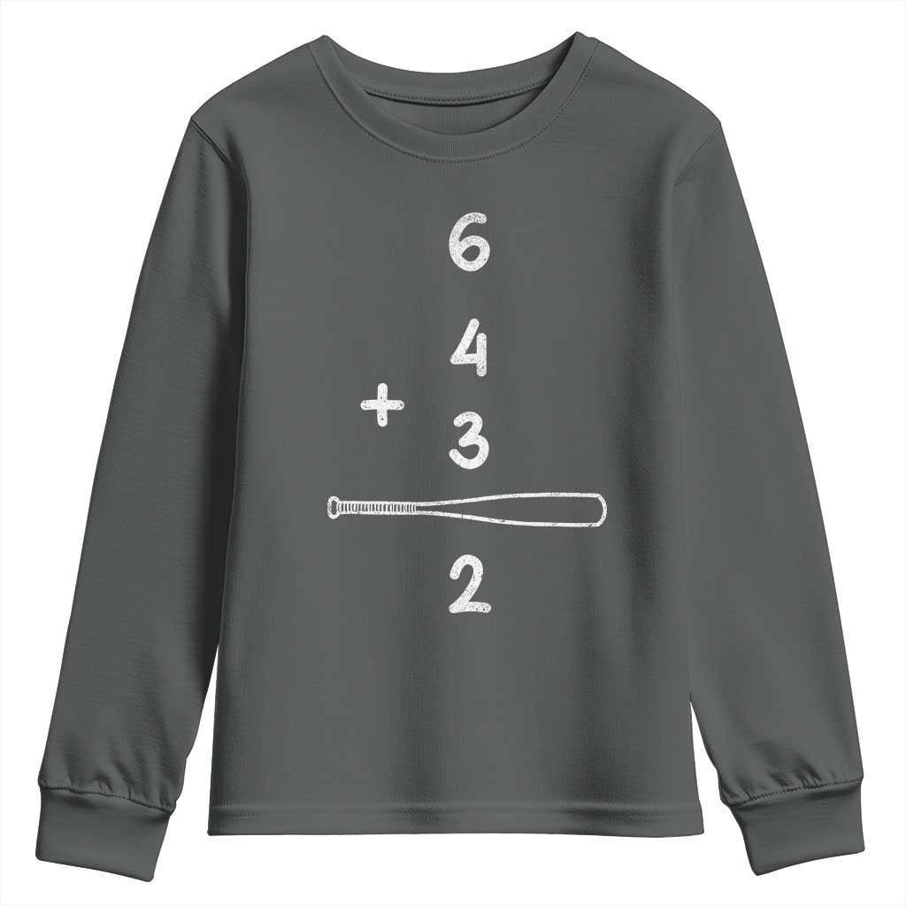 Double Play Youth Sweatshirt 6 4 3 2 Vintage Baseball Bat Softball Player TS10 Dark Heather Print Your Wear