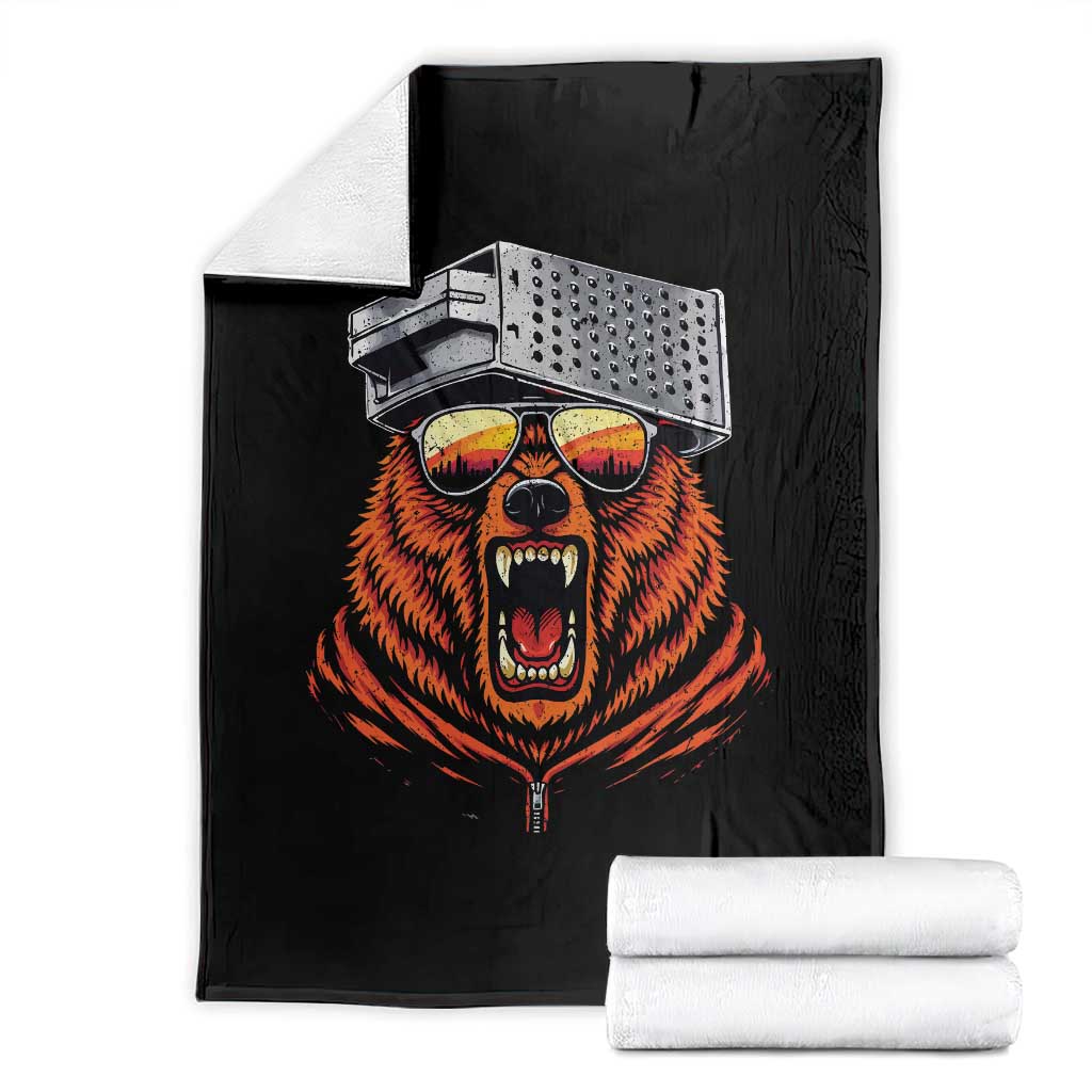 Bear With Cheese Grater Hat Throw Blanket Retro Foolball Fans TS10 Black Print Your Wear