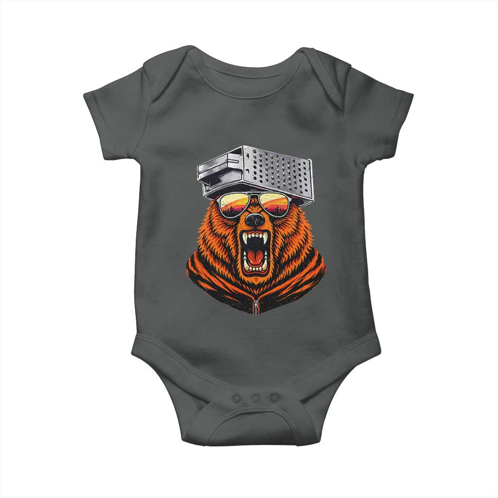 Bear With Cheese Grater Hat Baby Onesie Retro Foolball Fans TS10 Dark Heather Print Your Wear