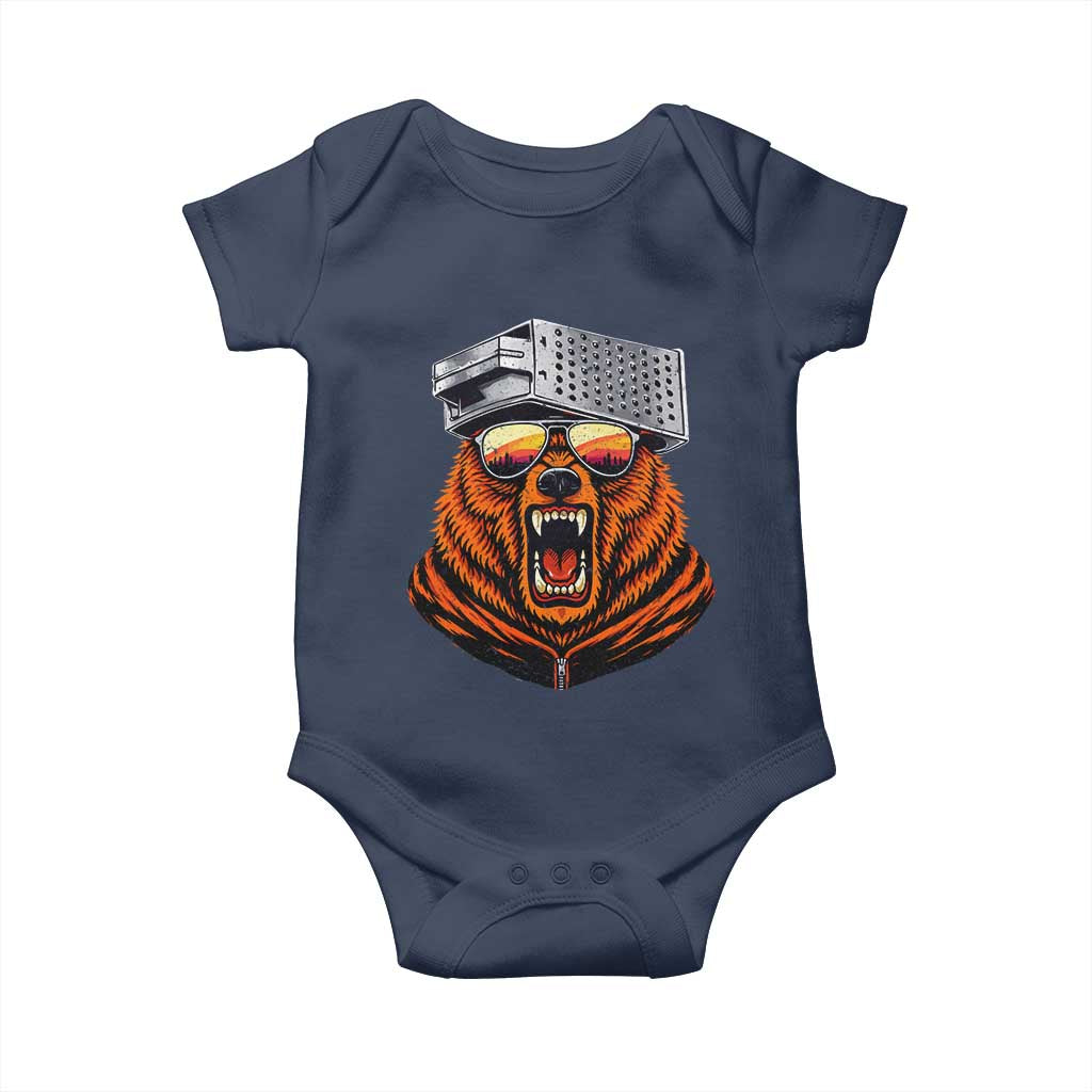 Bear With Cheese Grater Hat Baby Onesie Retro Foolball Fans TS10 Navy Print Your Wear