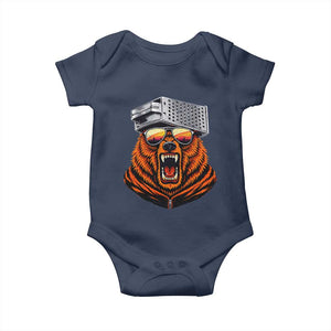 Bear With Cheese Grater Hat Baby Onesie Retro Foolball Fans TS10 Navy Print Your Wear