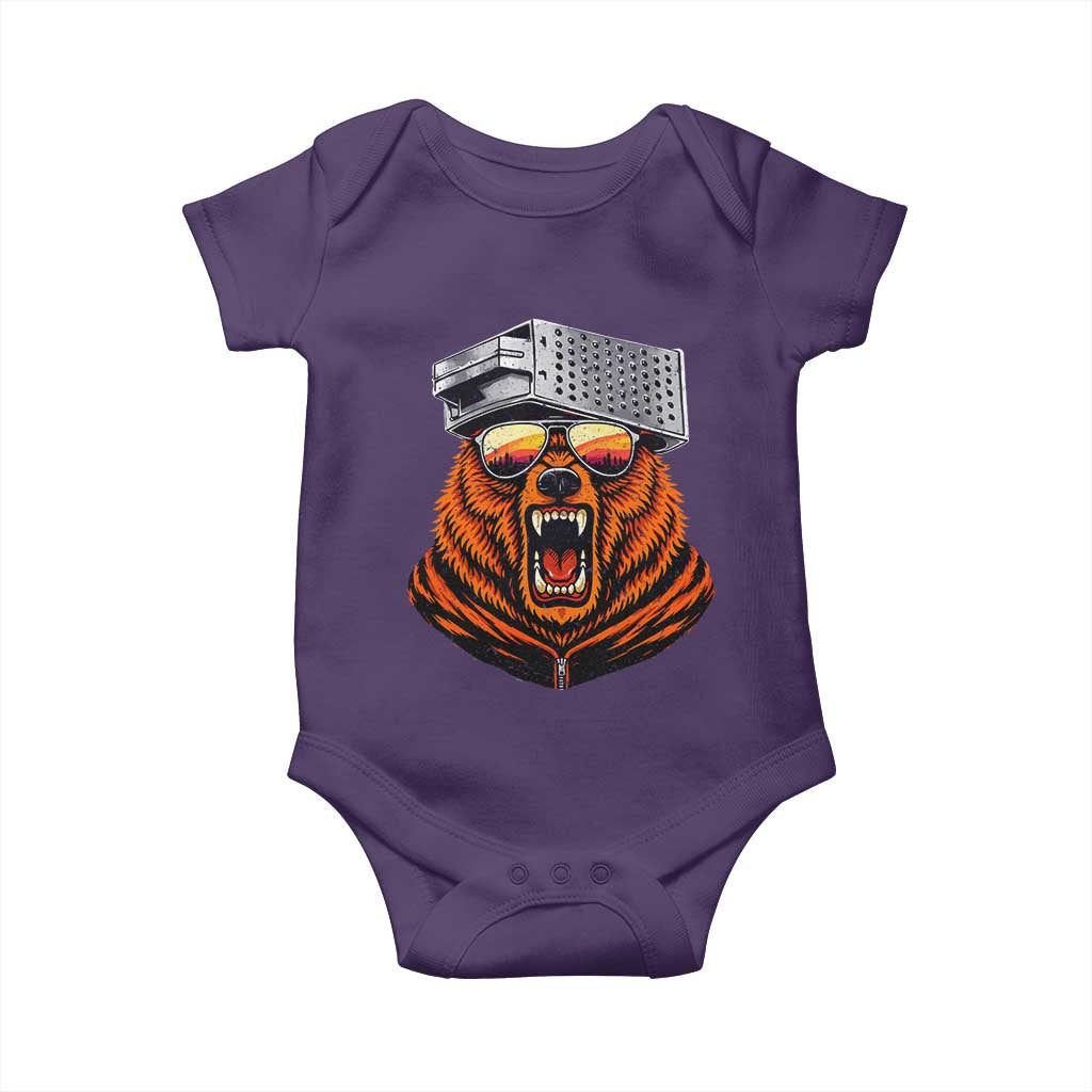 Bear With Cheese Grater Hat Baby Onesie Retro Foolball Fans TS10 Purple Print Your Wear