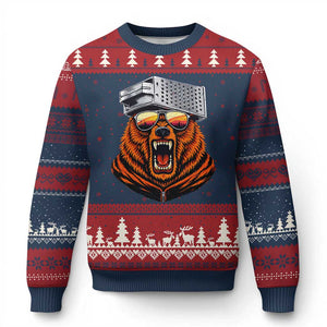 Bear With Cheese Grater Hat Ugly Christmas Sweater Retro Foolball Fans TS10 Navy Red Print Your Wear