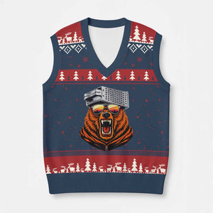Bear With Cheese Grater Hat V-Neck Knit Sweater Vest Retro Foolball Fans TS10 Navy Red Print Your Wear