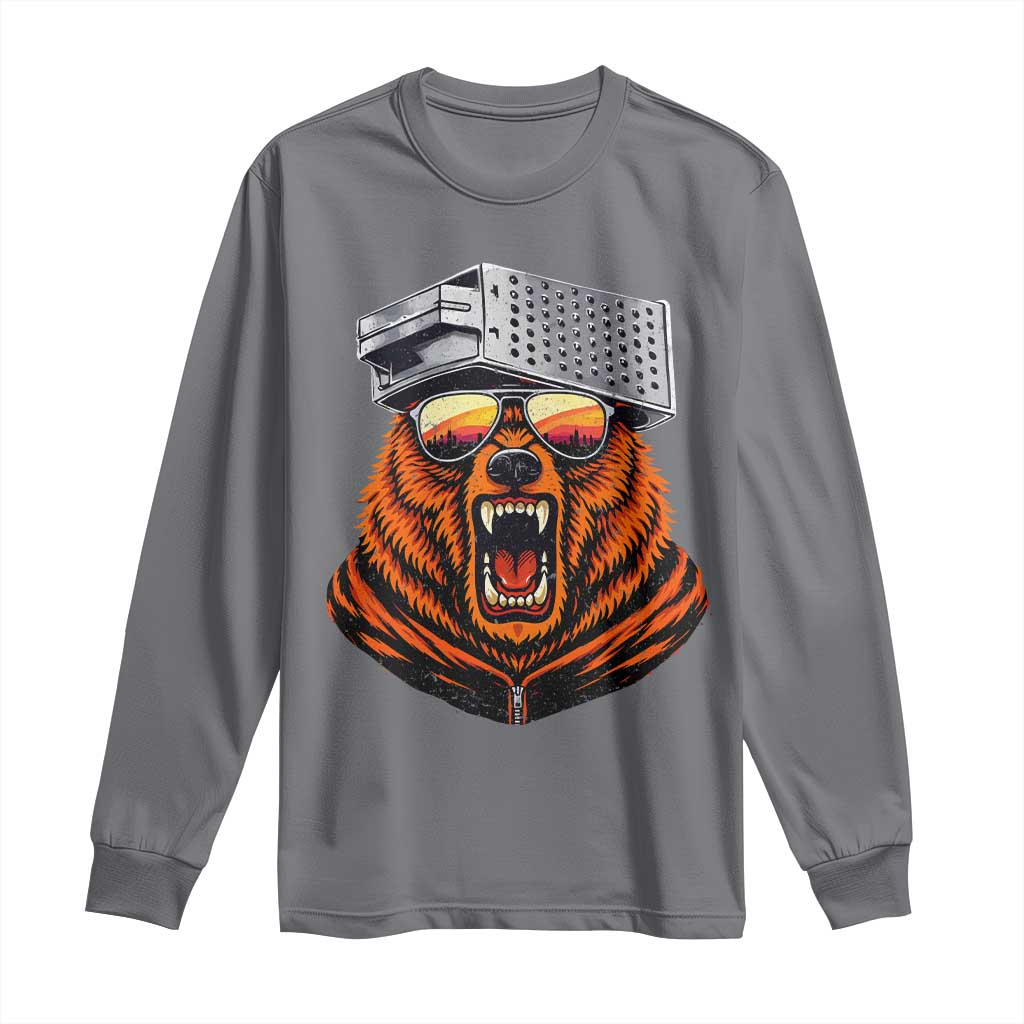 Bear With Cheese Grater Hat Long Sleeve Shirt Retro Foolball Fans TS10 Charcoal Print Your Wear