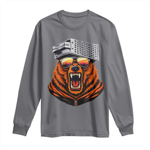 Bear With Cheese Grater Hat Long Sleeve Shirt Retro Foolball Fans TS10 Charcoal Print Your Wear