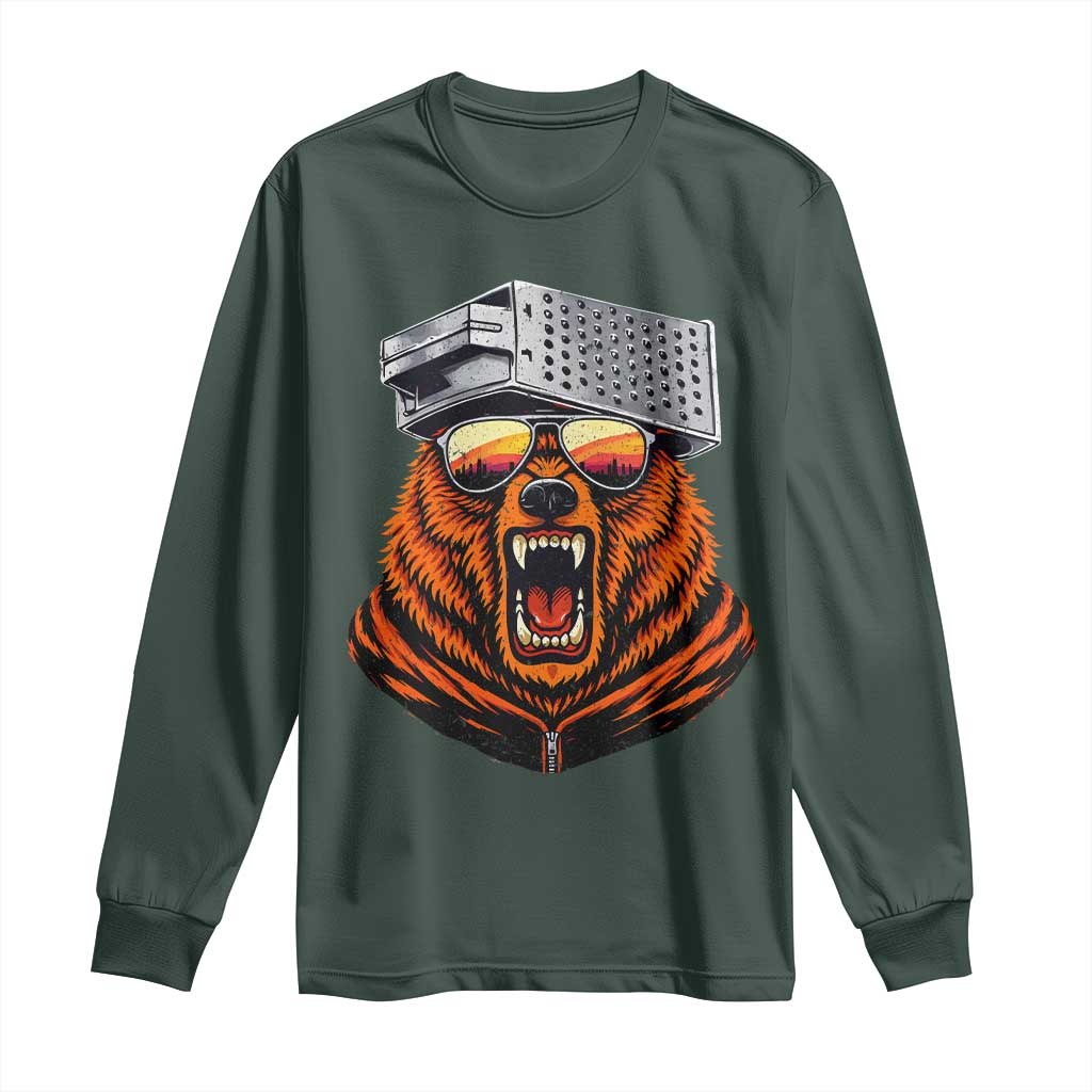 Bear With Cheese Grater Hat Long Sleeve Shirt Retro Foolball Fans TS10 Dark Forest Green Print Your Wear