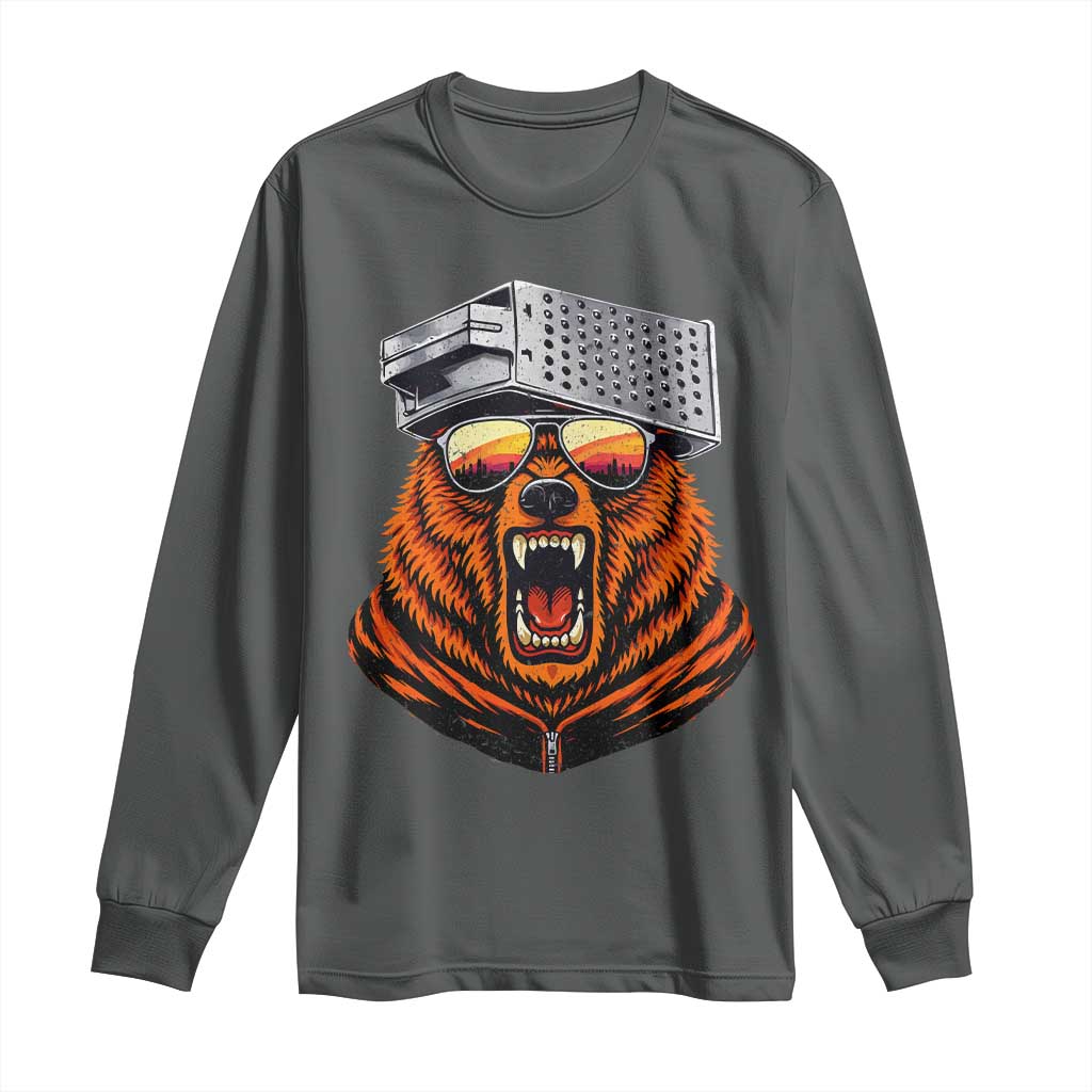 Bear With Cheese Grater Hat Long Sleeve Shirt Retro Foolball Fans TS10 Dark Heather Print Your Wear