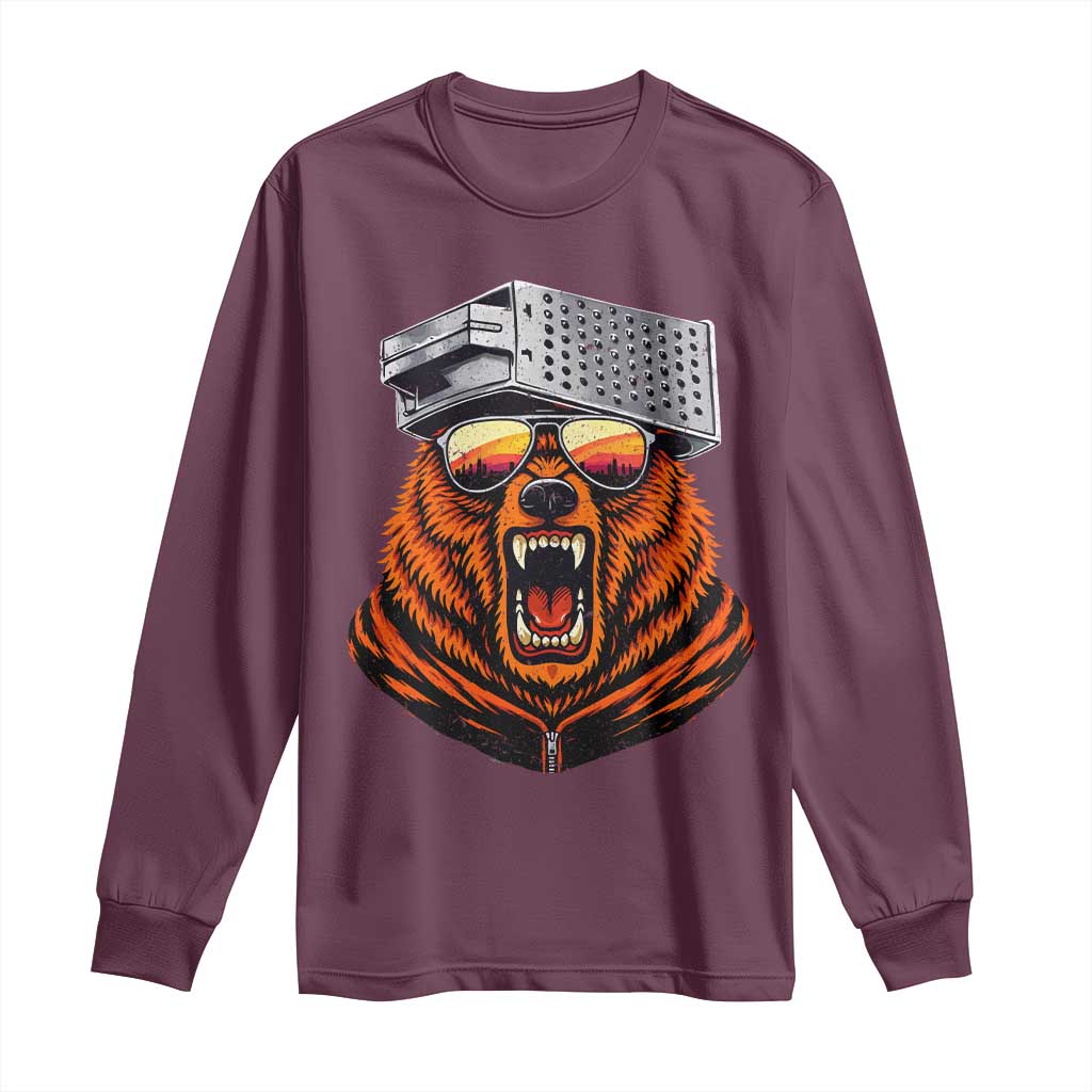 Bear With Cheese Grater Hat Long Sleeve Shirt Retro Foolball Fans TS10 Maroon Print Your Wear