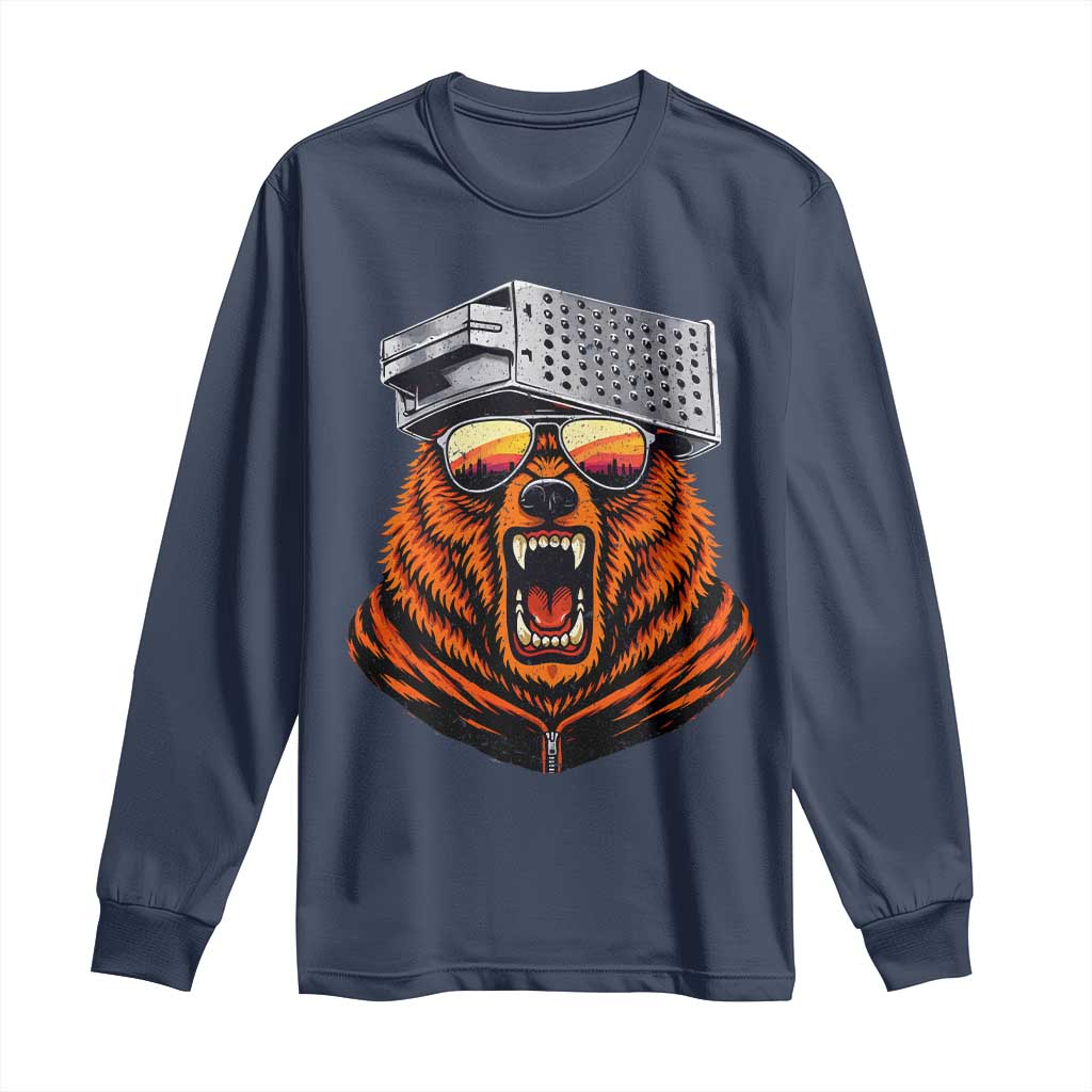 Bear With Cheese Grater Hat Long Sleeve Shirt Retro Foolball Fans TS10 Navy Print Your Wear