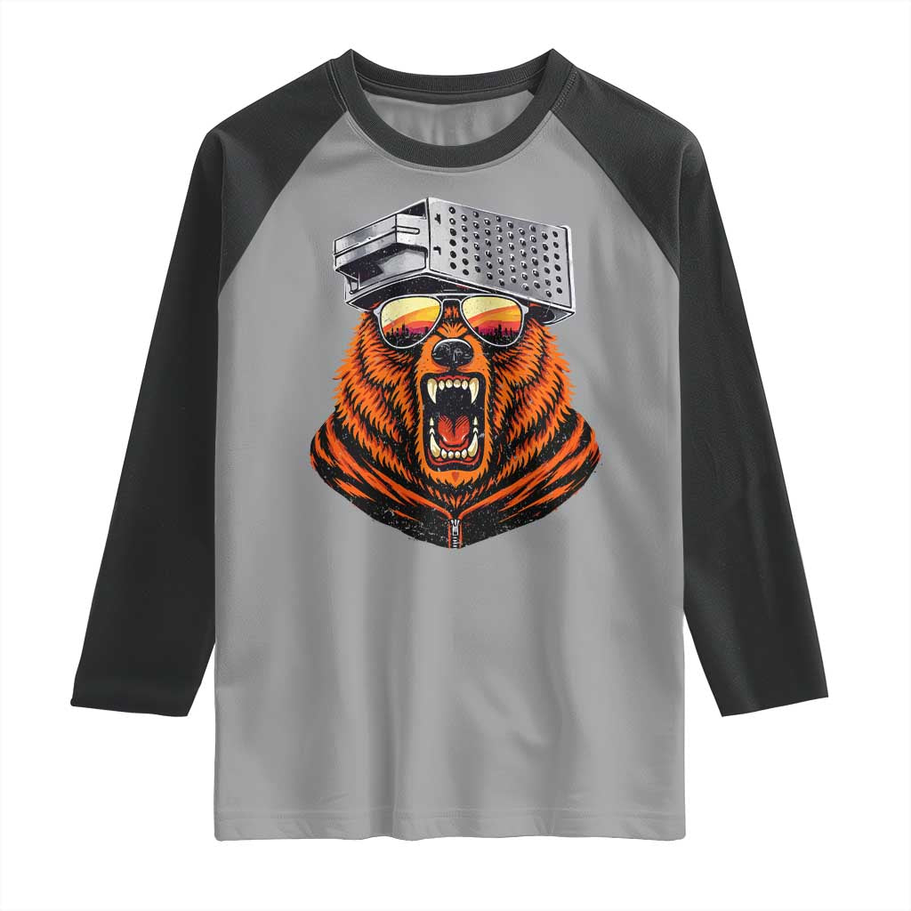 Bear With Cheese Grater Hat Raglan Shirt Retro Foolball Fans TS10 Sport Gray Black Print Your Wear
