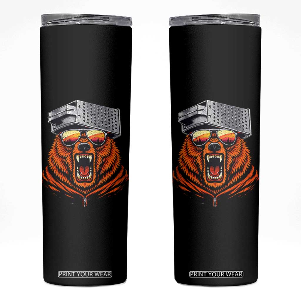 Bear With Cheese Grater Hat Skinny Tumbler Retro Foolball Fans TS10 Black Print Your Wear