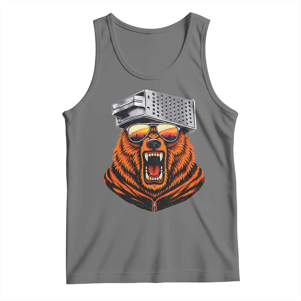 Bear With Cheese Grater Hat Tank Top Retro Foolball Fans TS10 Black Heather Print Your Wear