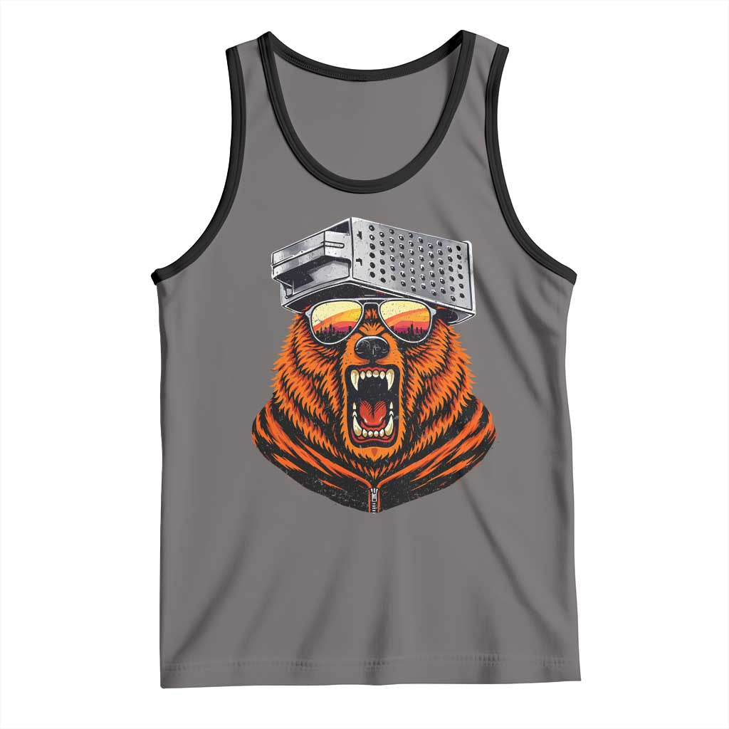 Bear With Cheese Grater Hat Tank Top Retro Foolball Fans TS10 Deep Heather Black Print Your Wear