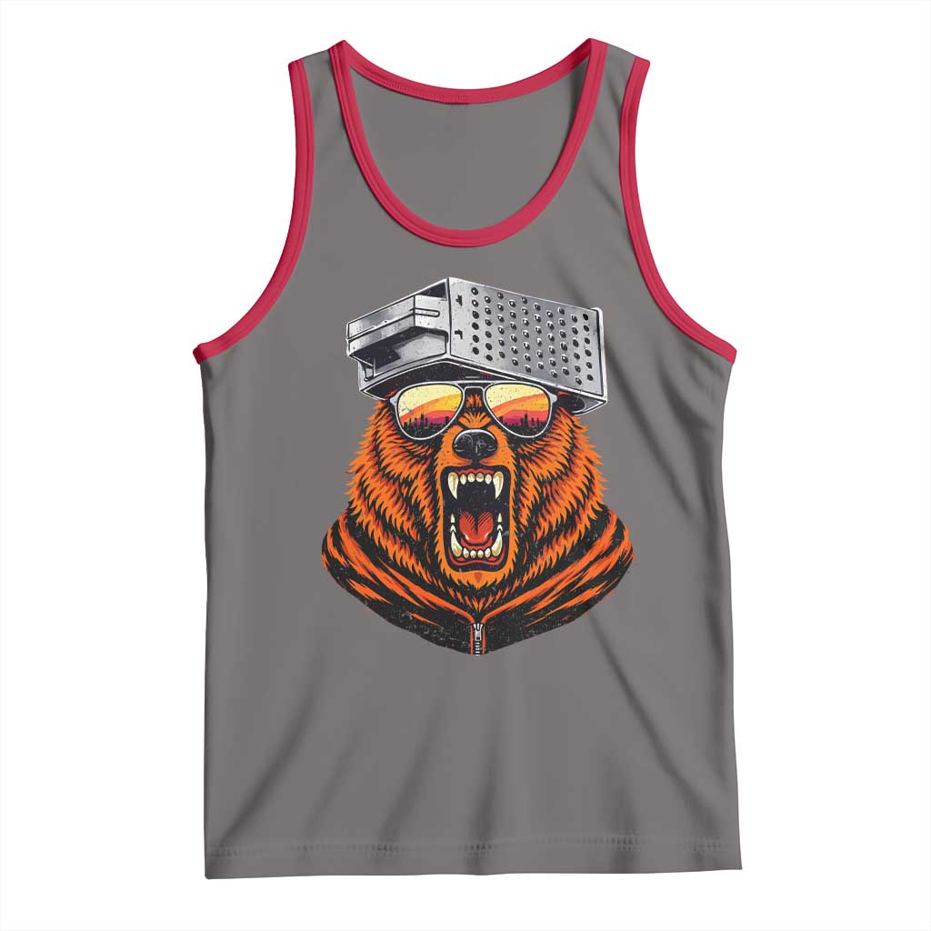 Bear With Cheese Grater Hat Tank Top Retro Foolball Fans TS10 Deep Heather Red Print Your Wear