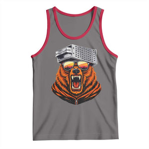 Bear With Cheese Grater Hat Tank Top Retro Foolball Fans TS10 Deep Heather Red Print Your Wear