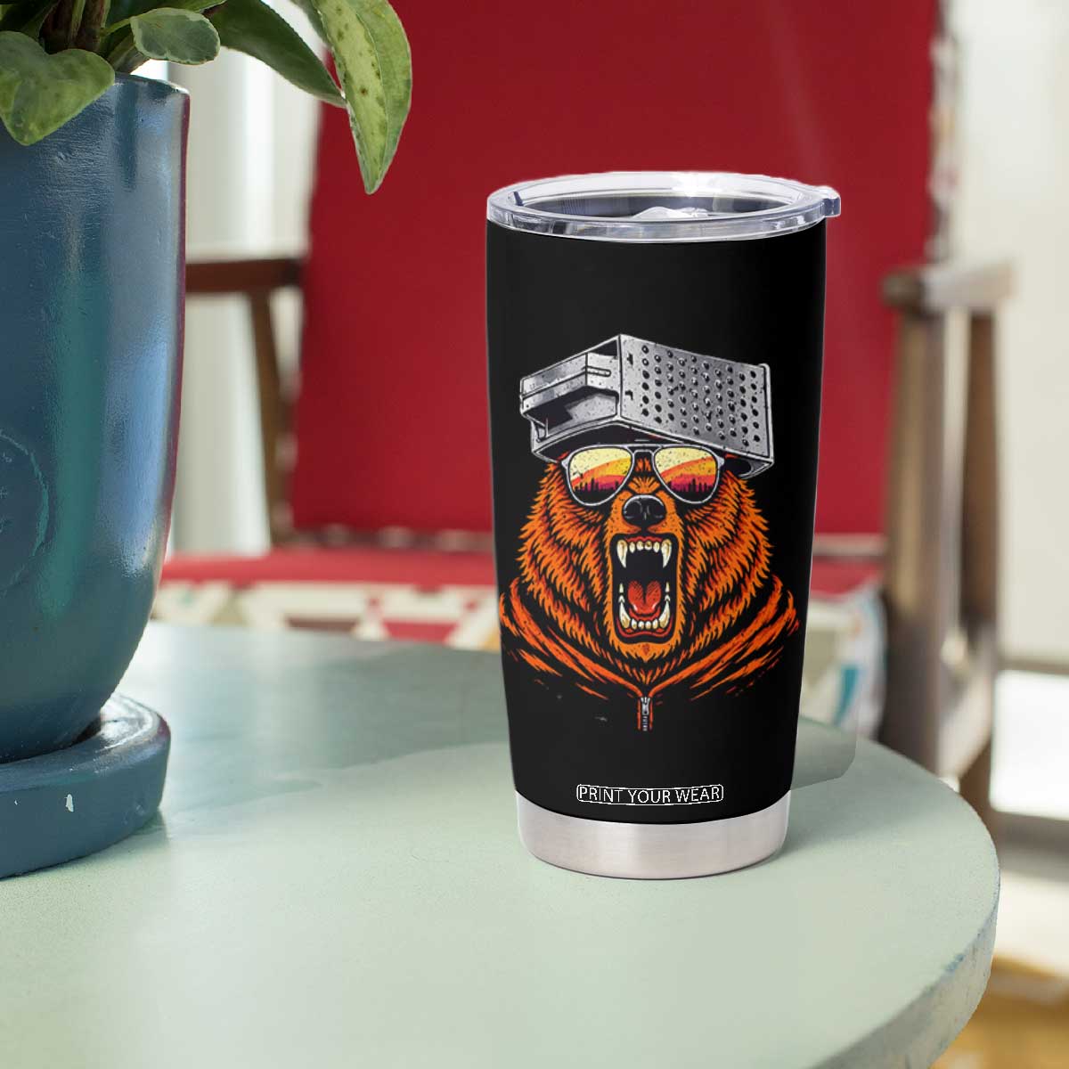 Bear With Cheese Grater Hat Tumbler Cup Retro Foolball Fans TS10 Print Your Wear
