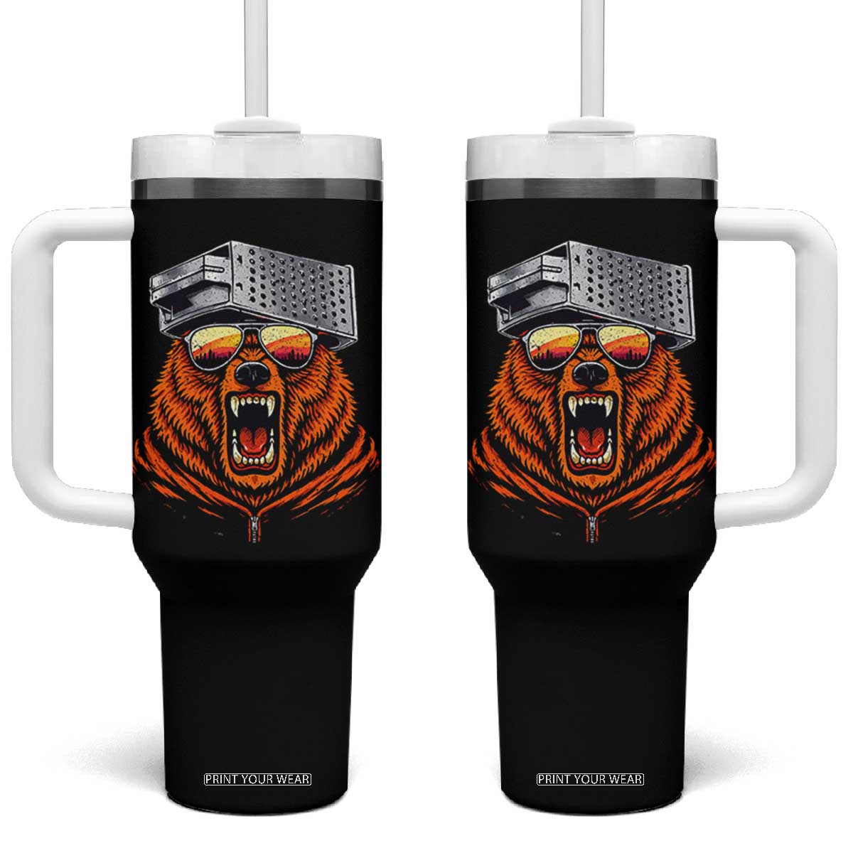 Bear With Cheese Grater Hat Tumbler With Handle Retro Foolball Fans TS10 One Size: 40 oz Black Print Your Wear