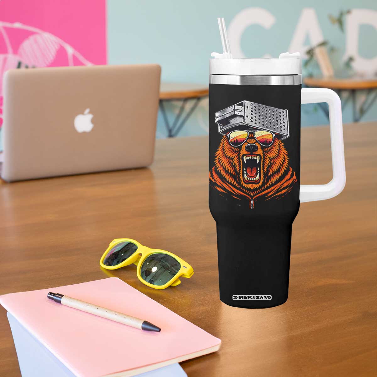 Bear With Cheese Grater Hat Tumbler With Handle Retro Foolball Fans TS10 Print Your Wear