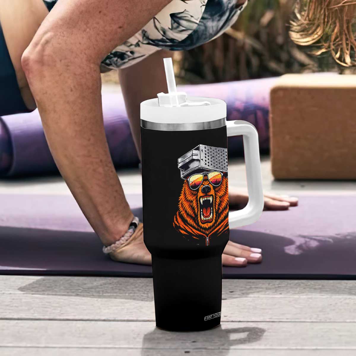 Bear With Cheese Grater Hat Tumbler With Handle Retro Foolball Fans TS10 Print Your Wear