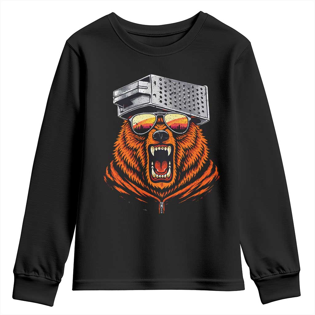 Bear With Cheese Grater Hat Youth Sweatshirt Retro Foolball Fans TS10 Black Print Your Wear