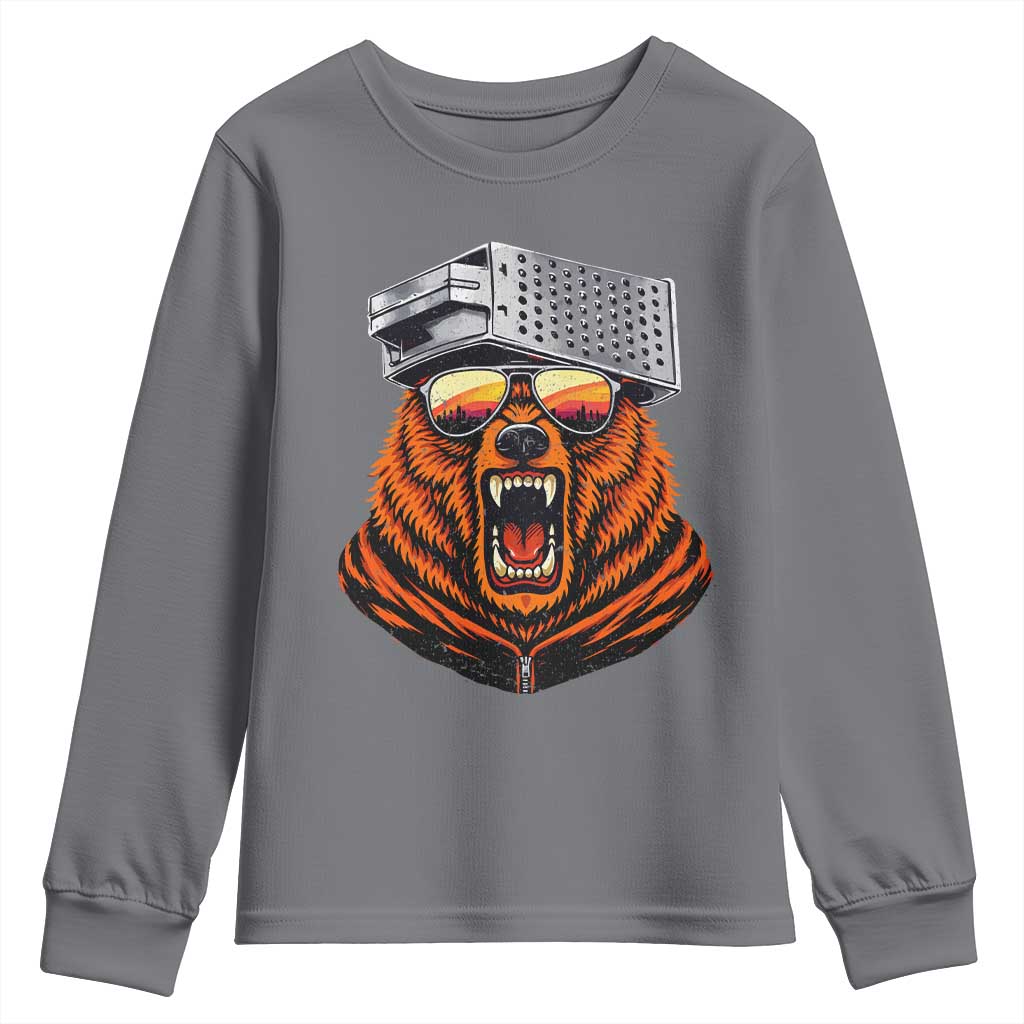 Bear With Cheese Grater Hat Youth Sweatshirt Retro Foolball Fans TS10 Charcoal Print Your Wear