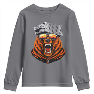 Bear With Cheese Grater Hat Youth Sweatshirt Retro Foolball Fans TS10 Charcoal Print Your Wear