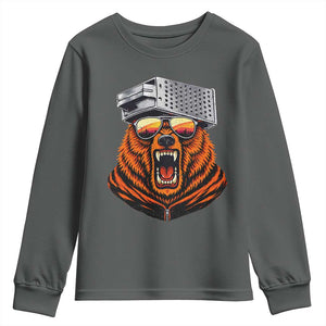 Bear With Cheese Grater Hat Youth Sweatshirt Retro Foolball Fans TS10 Dark Heather Print Your Wear