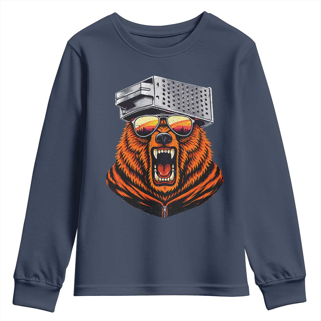 Bear With Cheese Grater Hat Youth Sweatshirt Retro Foolball Fans TS10 Navy Print Your Wear