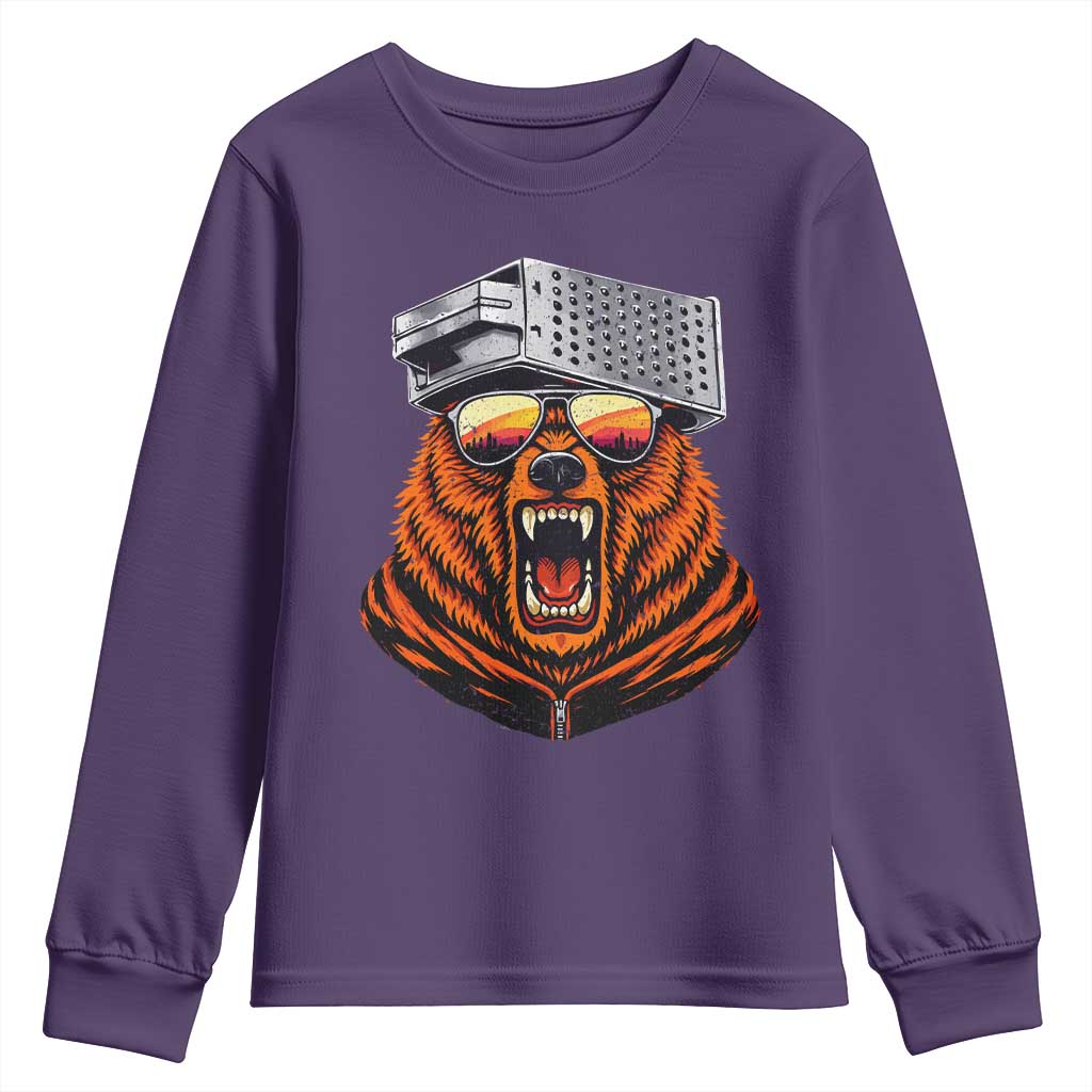 Bear With Cheese Grater Hat Youth Sweatshirt Retro Foolball Fans TS10 Purple Print Your Wear
