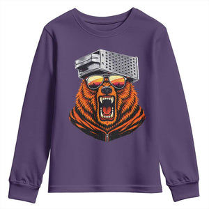 Bear With Cheese Grater Hat Youth Sweatshirt Retro Foolball Fans TS10 Purple Print Your Wear