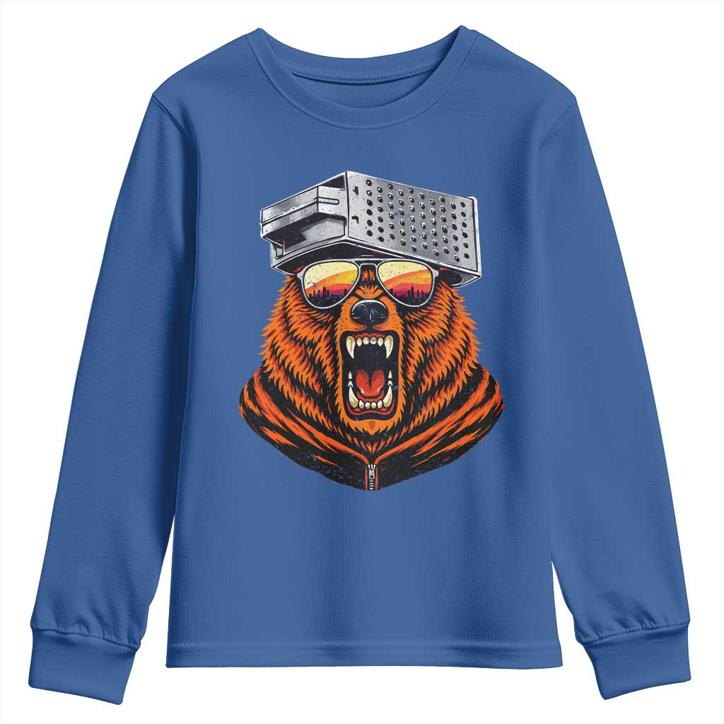Bear With Cheese Grater Hat Youth Sweatshirt Retro Foolball Fans TS10 Royal Blue Print Your Wear