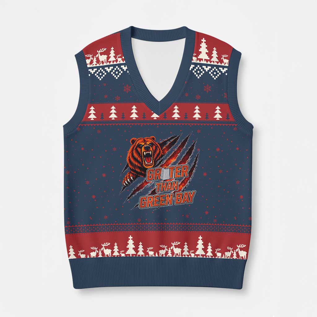 Grater Than GB V-Neck Knit Sweater Vest Grate Cheese Foolball Fans TS10 Navy Red Print Your Wear