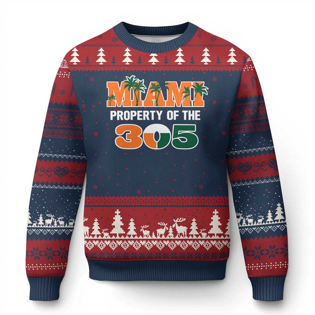 305 Miami Pride Ugly Christmas Sweater Urban Style Miami Beach Graphic TS10 Navy Red Print Your Wear