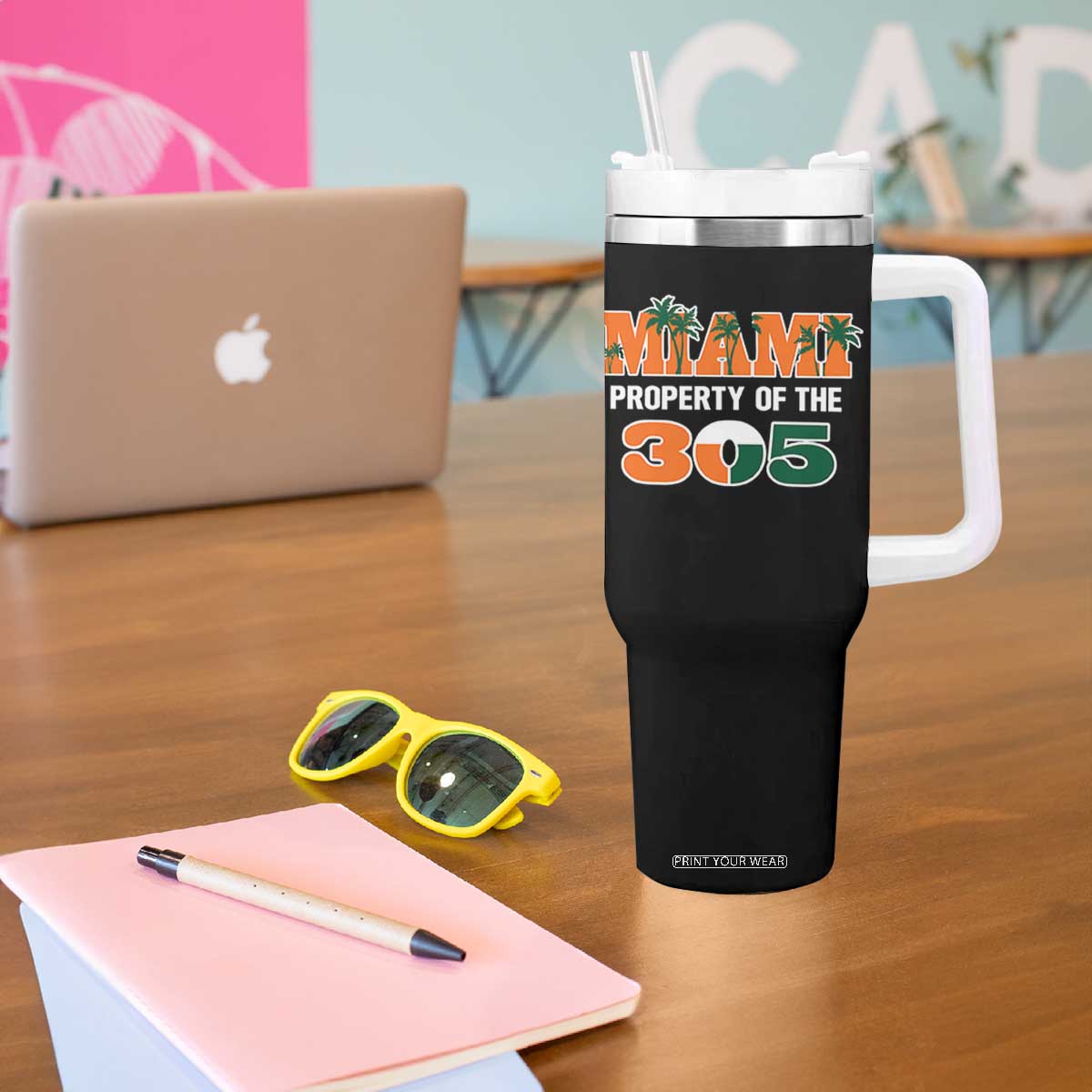 305 Miami Pride Tumbler With Handle Urban Style Miami Beach Graphic TS10 Print Your Wear