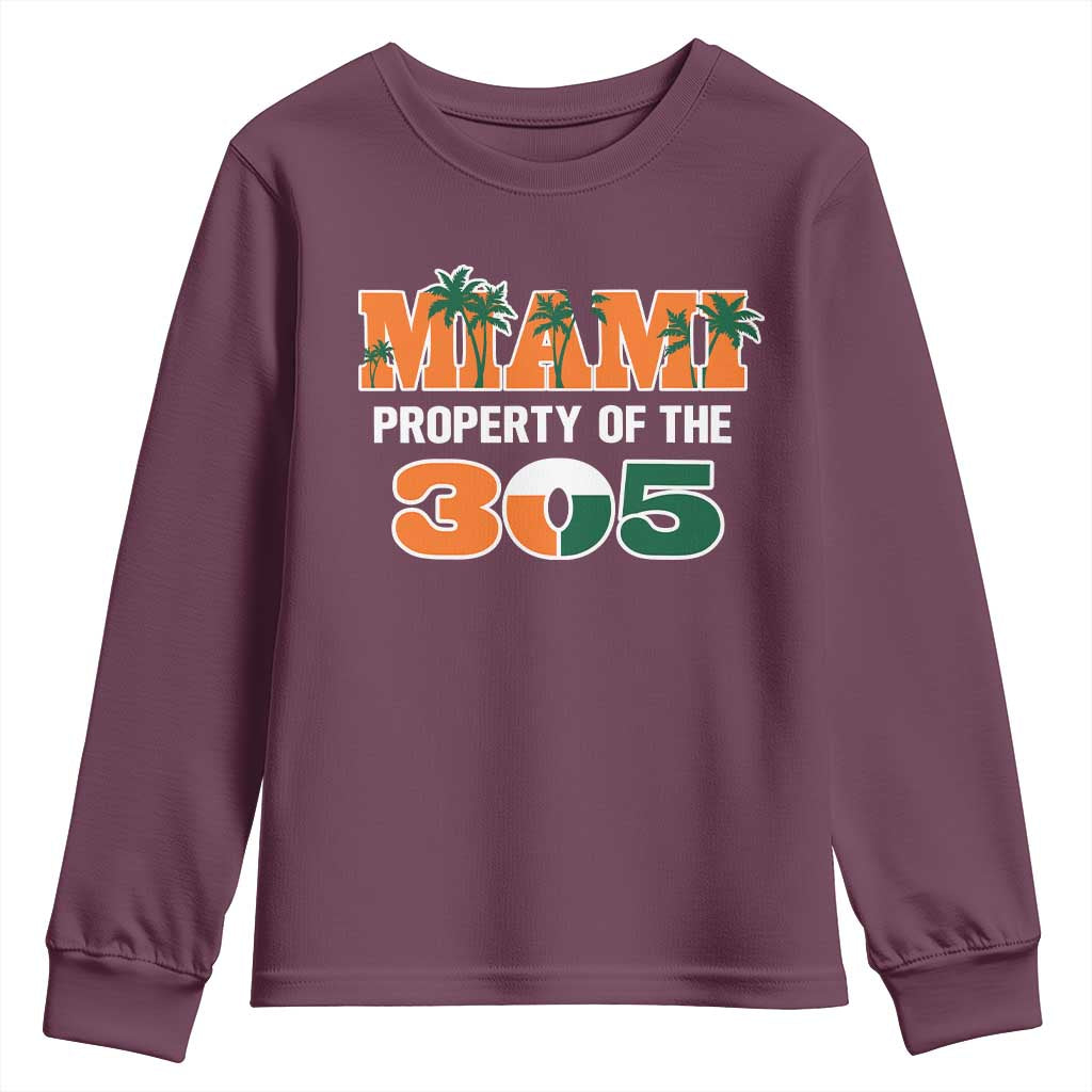 305 Miami Pride Youth Sweatshirt Urban Style Miami Beach Graphic TS10 Maroon Print Your Wear