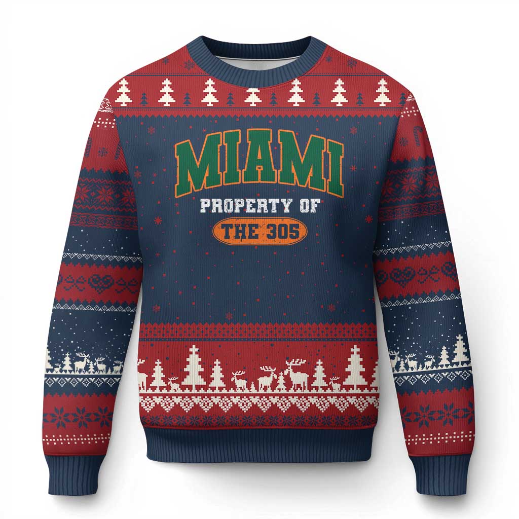 305 Miami Ugly Christmas Sweater Florida FL Vintage Athletic Sports TS10 Navy Red Print Your Wear