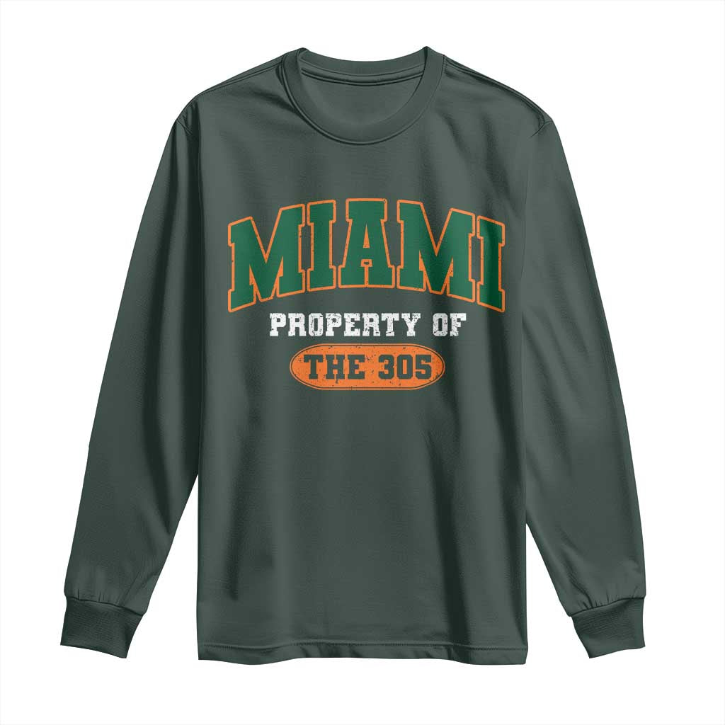 305 Miami Long Sleeve Shirt Florida FL Vintage Athletic Sports TS10 Dark Forest Green Print Your Wear