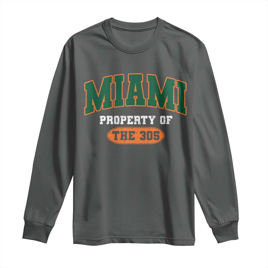 305 Miami Long Sleeve Shirt Florida FL Vintage Athletic Sports TS10 Dark Heather Print Your Wear