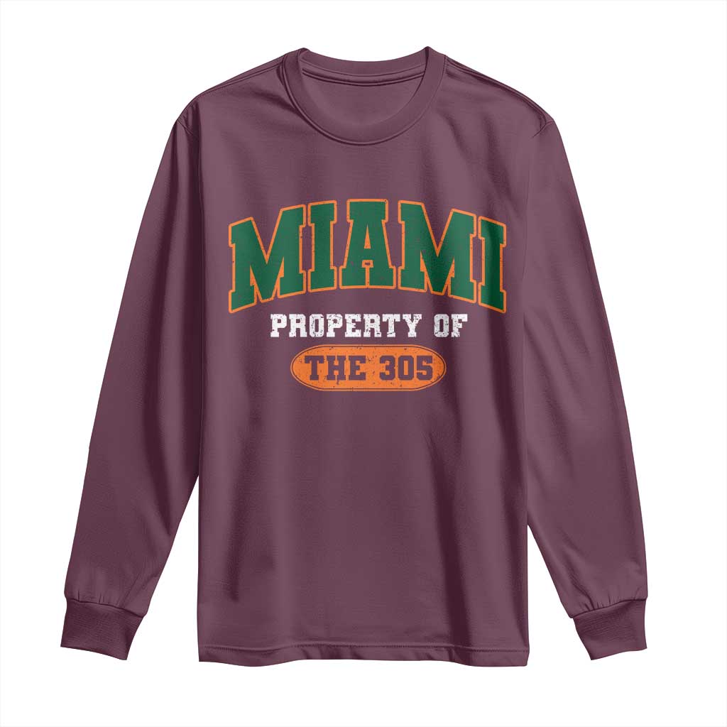 305 Miami Long Sleeve Shirt Florida FL Vintage Athletic Sports TS10 Maroon Print Your Wear