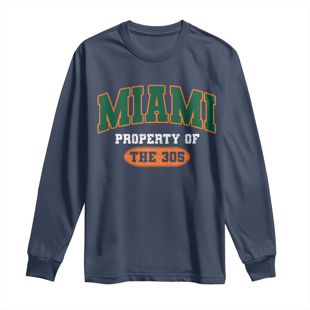 305 Miami Long Sleeve Shirt Florida FL Vintage Athletic Sports TS10 Navy Print Your Wear