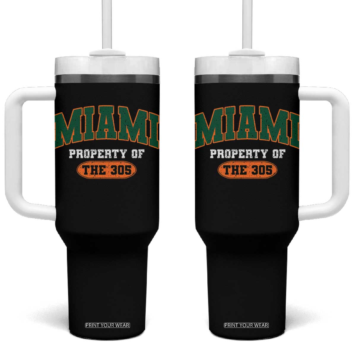 305 Miami Tumbler With Handle Florida FL Vintage Athletic Sports TS10 One Size: 40 oz Black Print Your Wear
